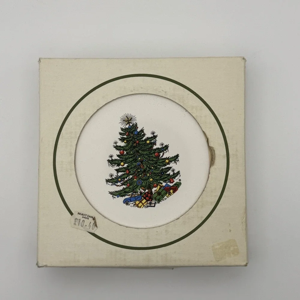 Cuthbertson Christmas Tree Trivet Set 4 6in White Green Vintage England Tile‎